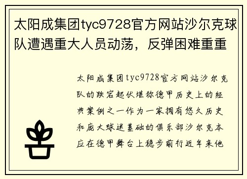 太阳成集团tyc9728官方网站沙尔克球队遭遇重大人员动荡，反弹困难重重 - 副本
